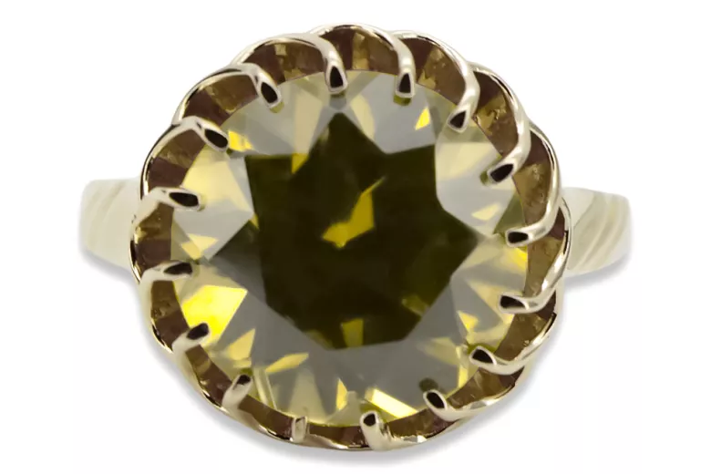 Yellow Peridot 8К Жовте золото Каблучка Вінтаж прикраси vrc035x-yp Art Deco Російський радянський стиль СРСР